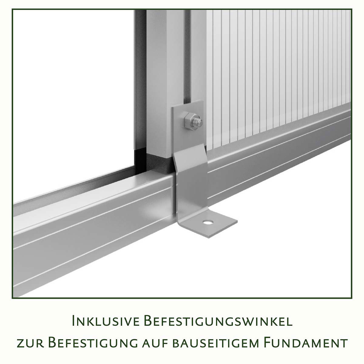 Metalskinne med vinkelbeslag til montering på fundament
