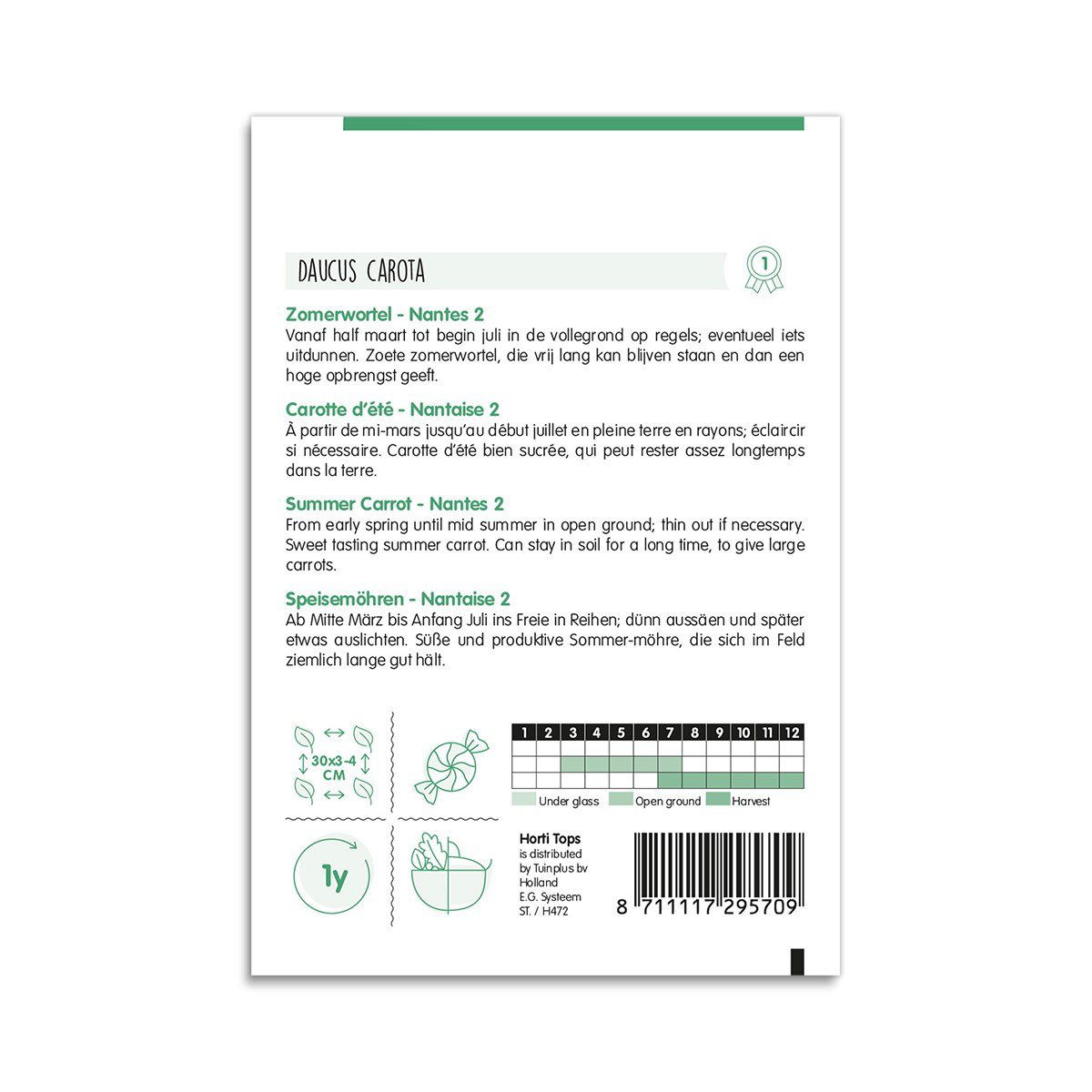 Bagside af frøpose til Nantes 2 sommergulerødder