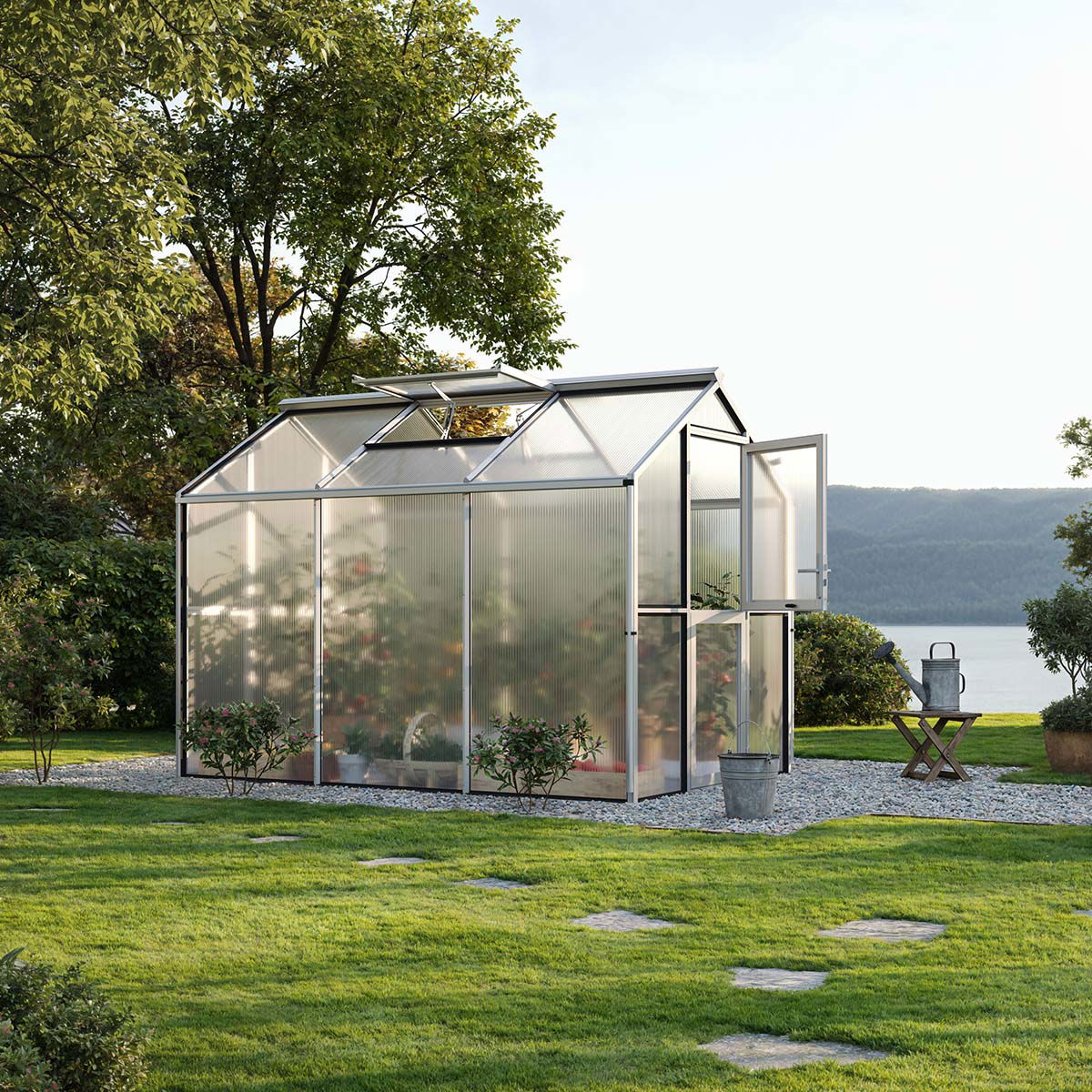 Drivhus - Model Galant III, kun HKP, Aluminium Natur