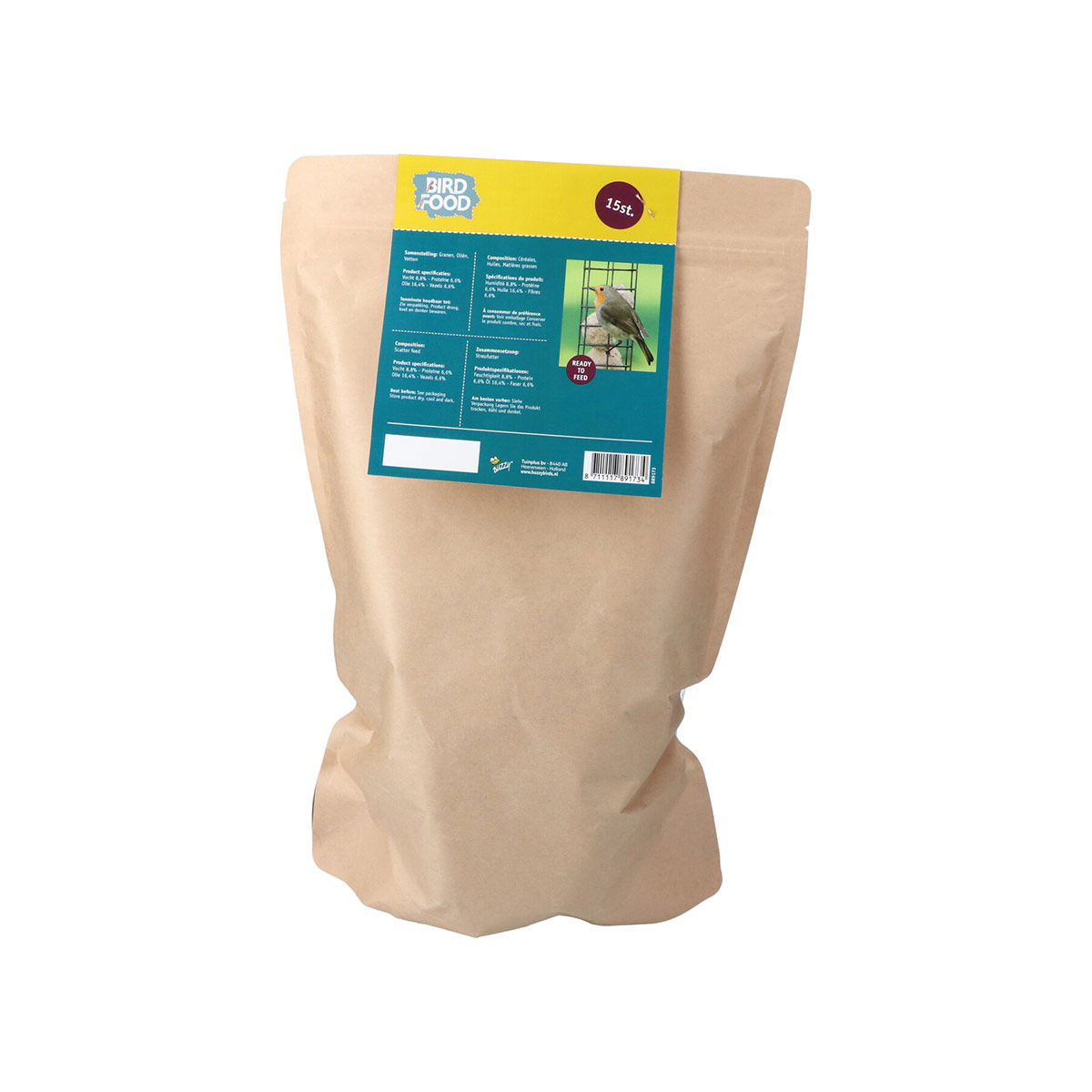 Naturlig papirpose med fuglefoder til havens fugle