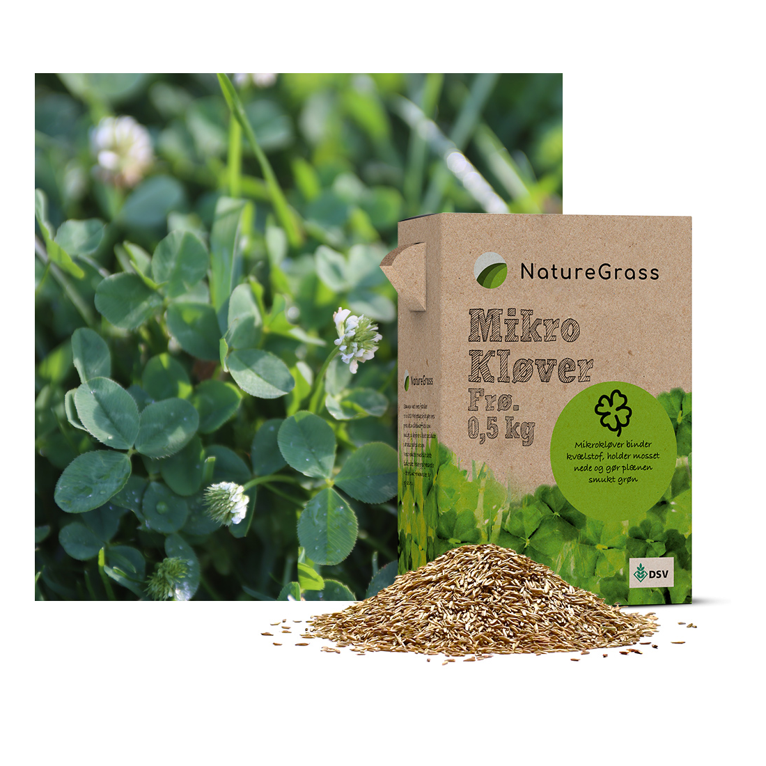 Pakke med NatureGrass mikrokløver frø og kløver
