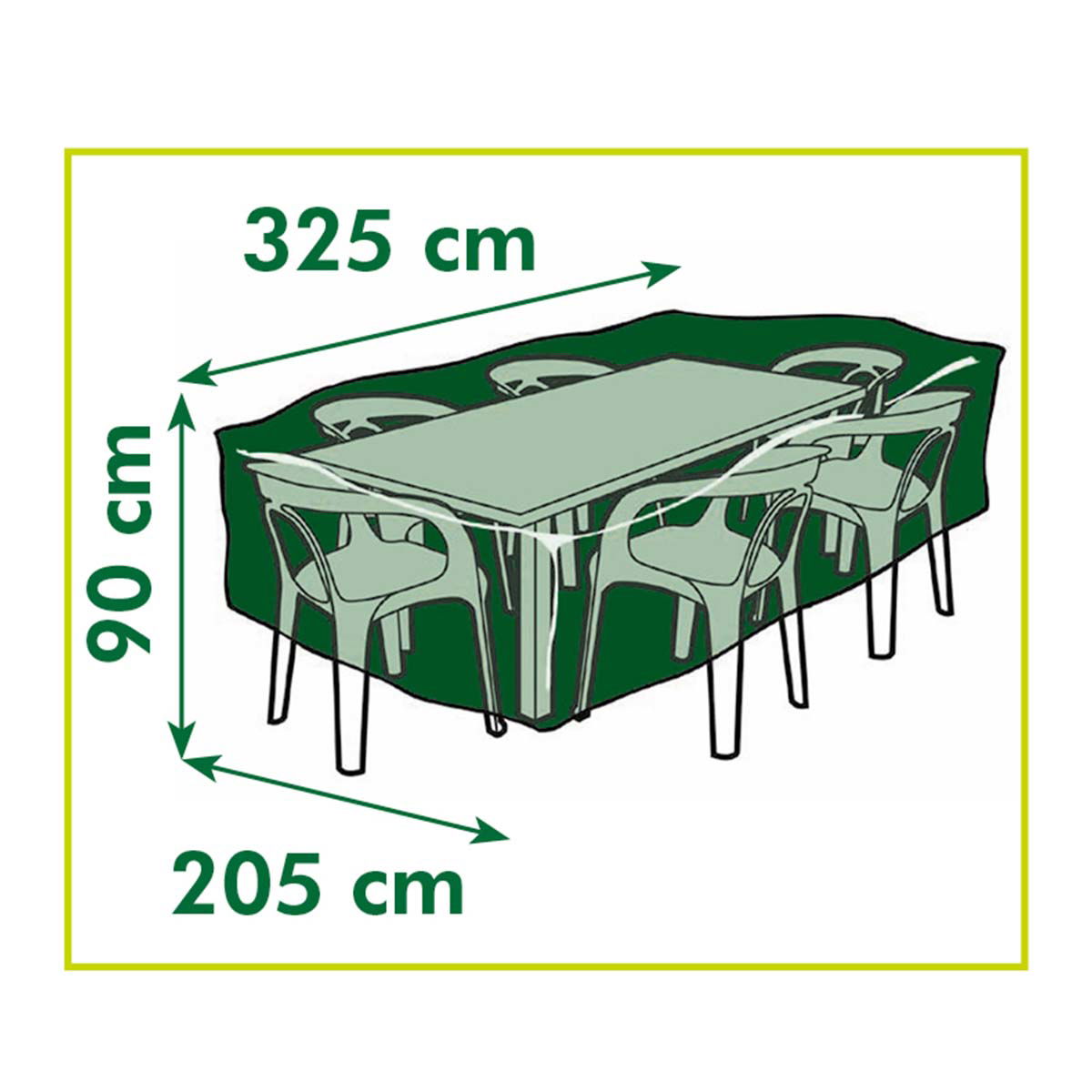 Overtræk til rektangulært/ovalt havebord H90 x 325 x 205 cm