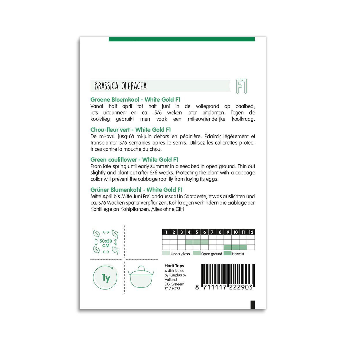 Pose med frø til grøn blomkål White Gold F1