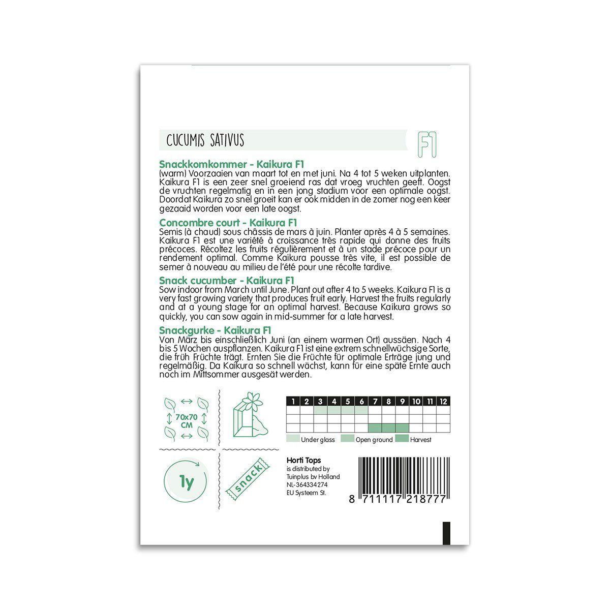Bagside af frøpose til snackagurk Kaikura F1