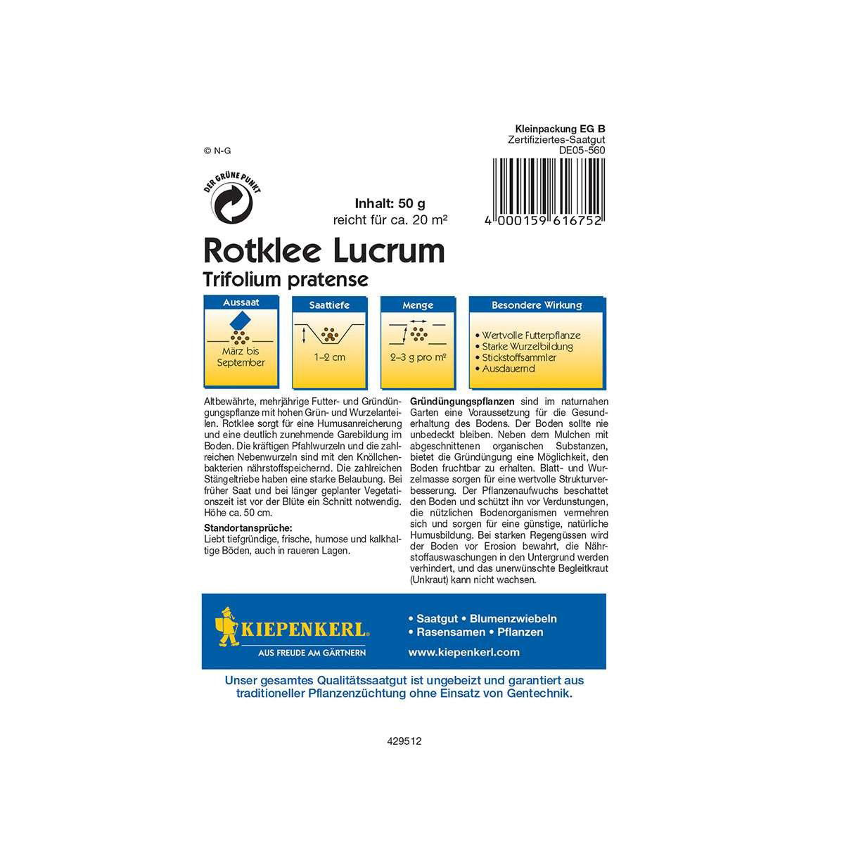 KIEPENKERL Rotklee Lucrum rødkløver frø 50 g pose