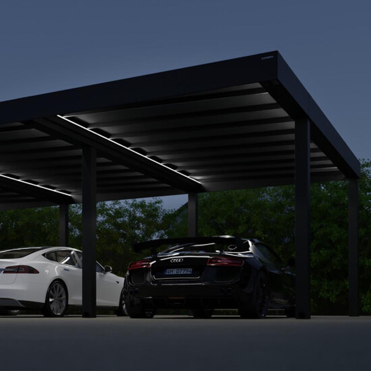 Moderne dobbelt carport med integreret LED-belysning