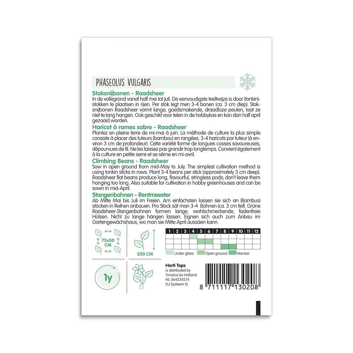 Pose med frø til grønne klatrende stangbønner Raadtsheer