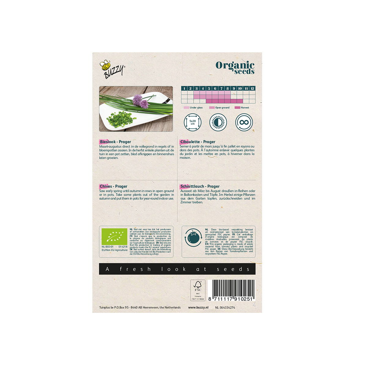 Bagside af pose med økologiske græsløgsfrø