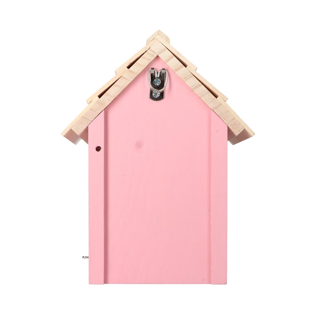 Rosa træfuglehus set bagfra med ophæng