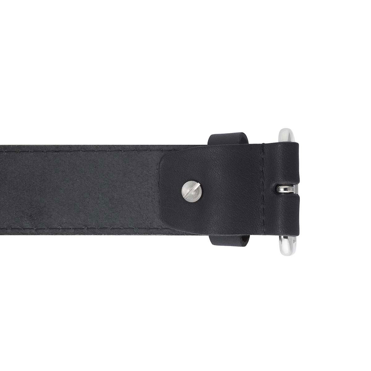 Detalje af sort læderbælte med spænde