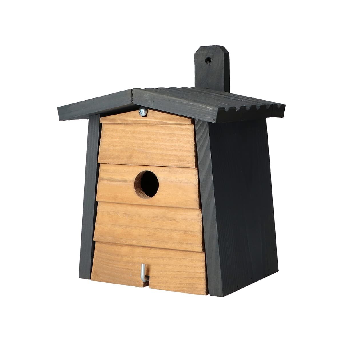 Fuglehus i træ til vægmontering, sort og natur