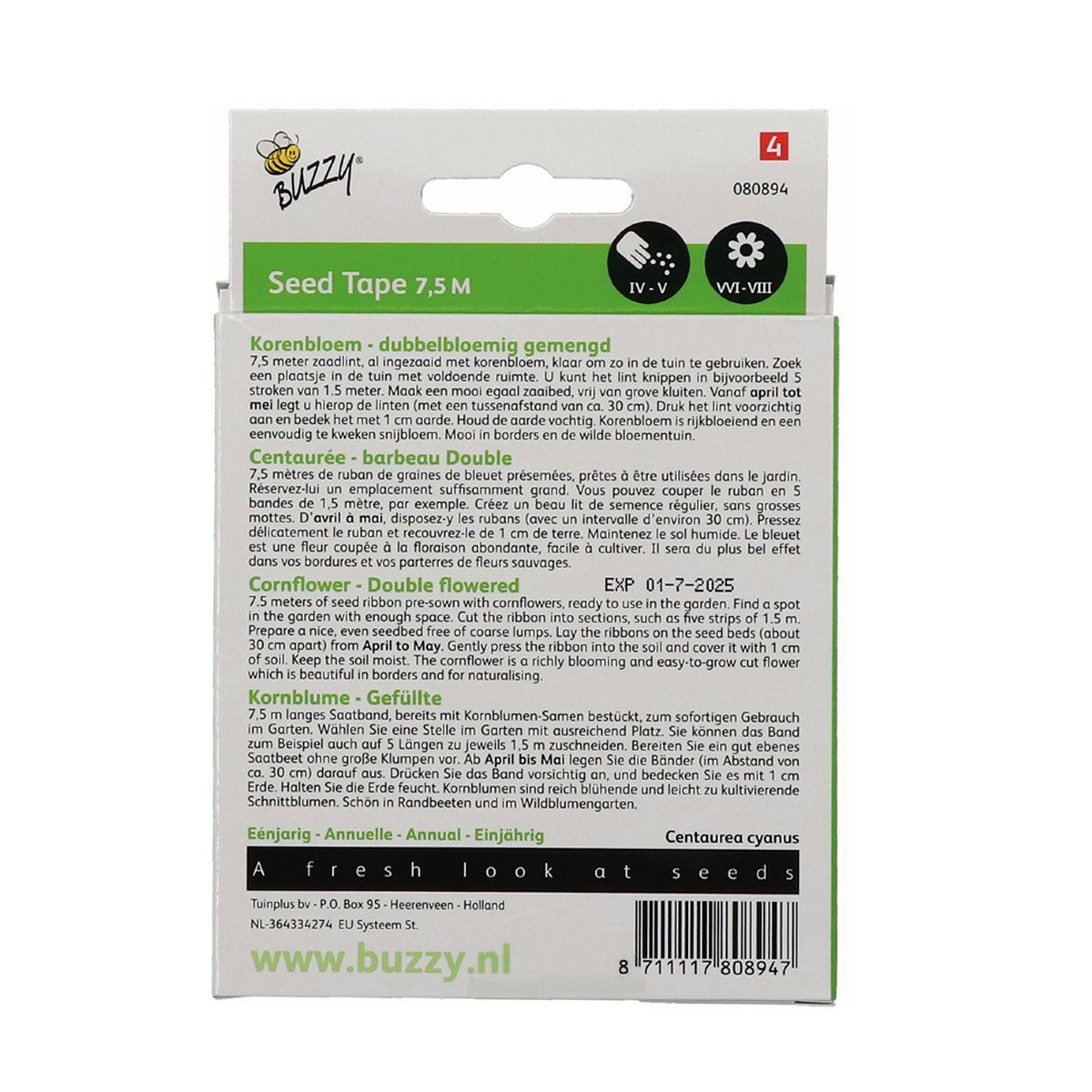 Buzzy frøtape 7,5 m til dobbelt kornblomst