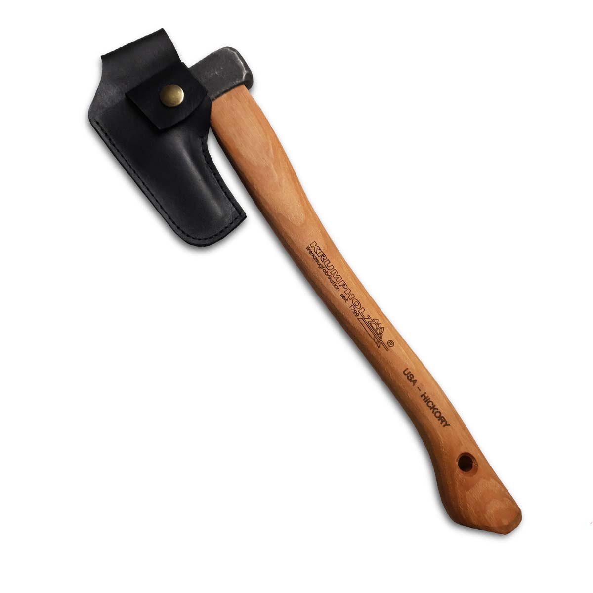 Lille håndøkse med hickoryskaft og læderbeskytter