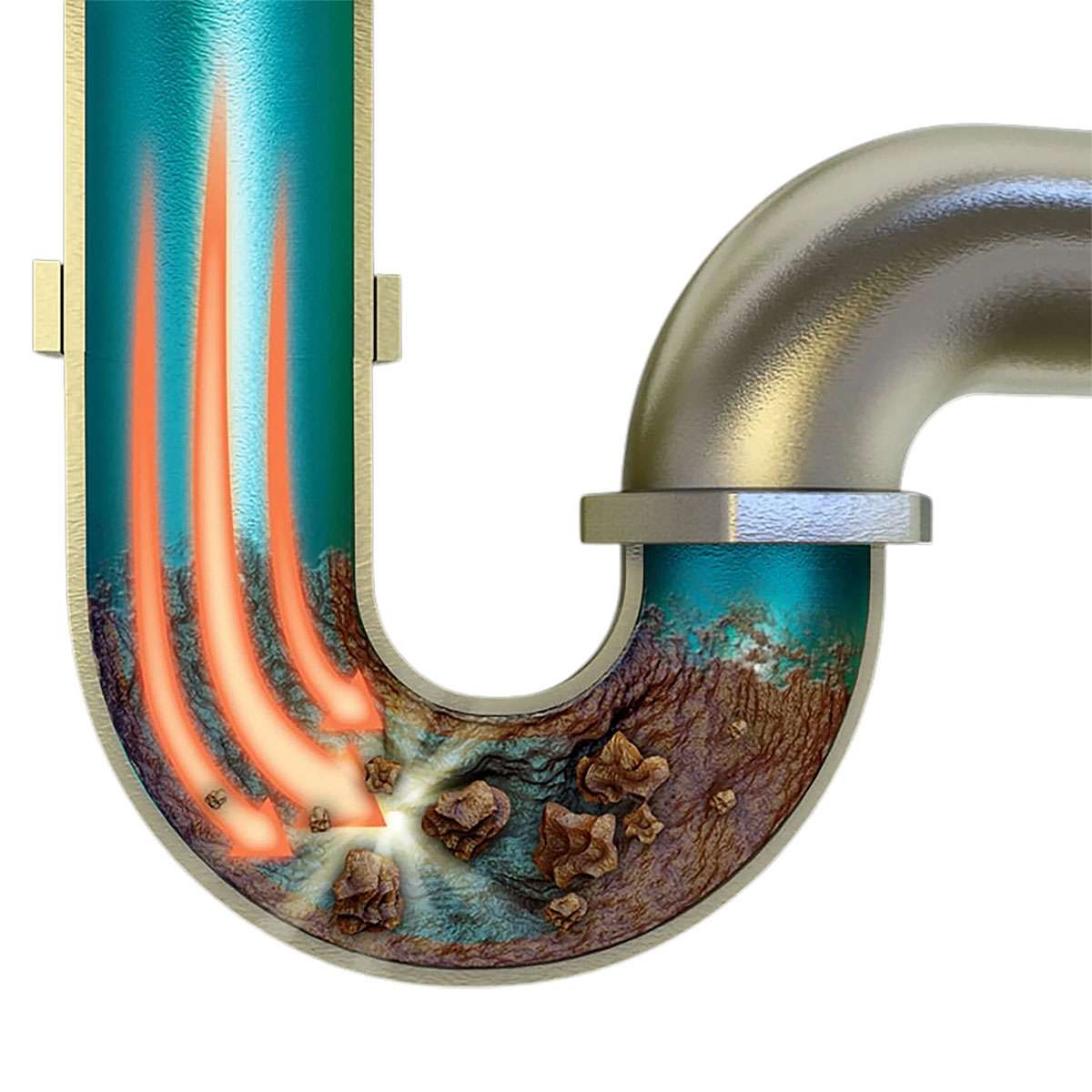 Illustration af tilstoppet afløb der renses op