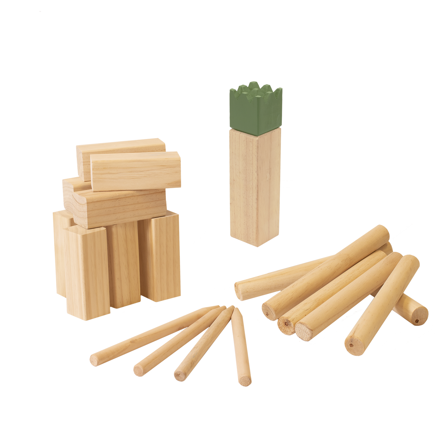 Sæt med træklodser og runde pinde til leg