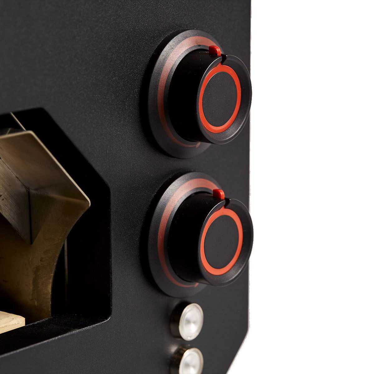 Nærbillede af justerbare knapper på pizzaovn