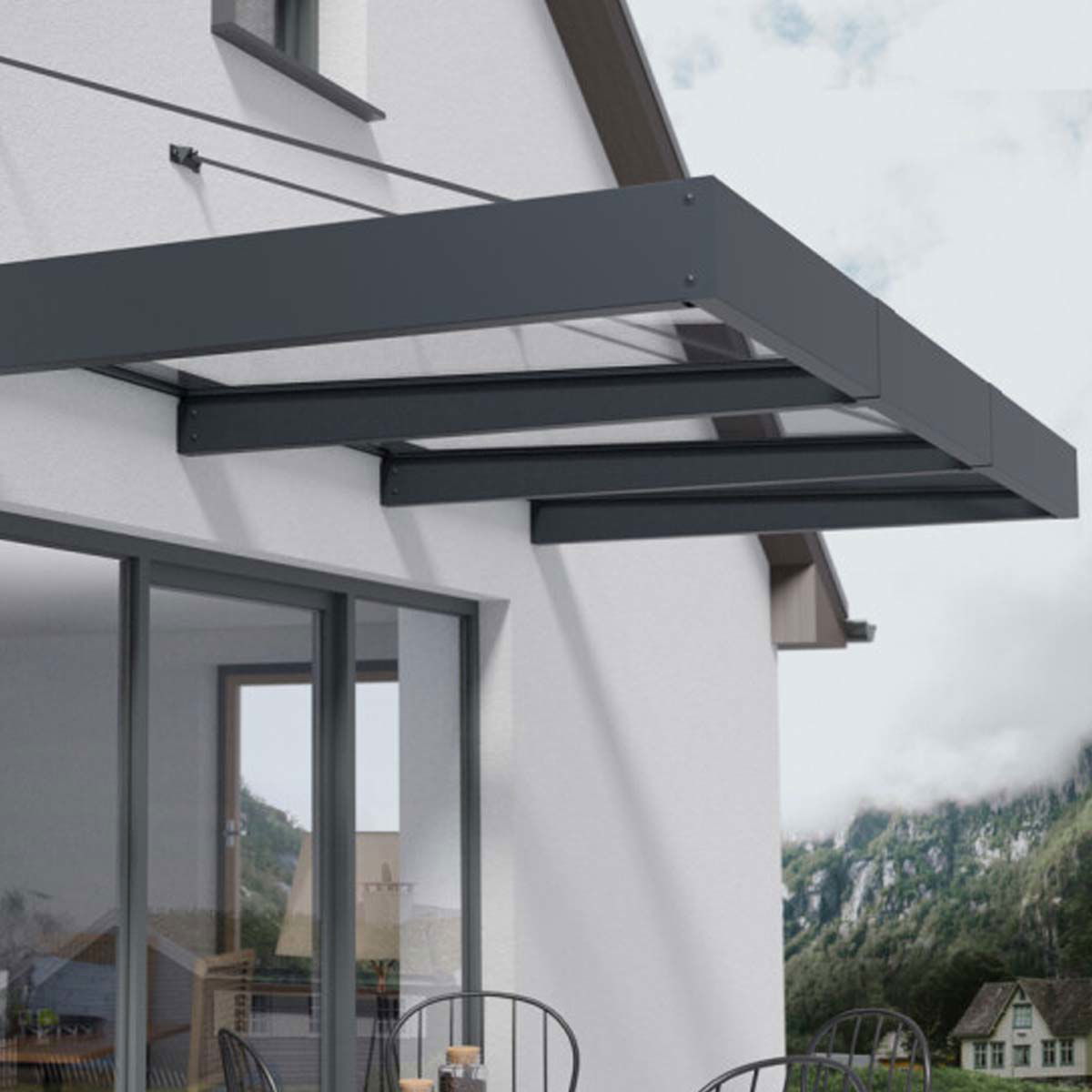 Glas terrasseoverdækning med antracitgråt stel