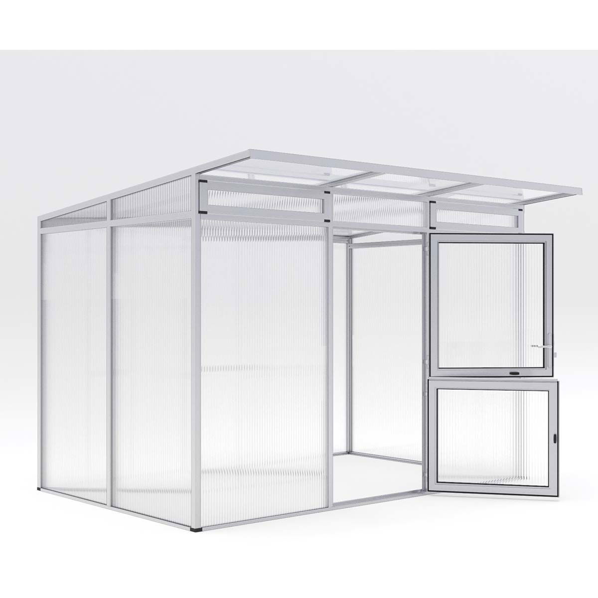 Moderne aluminiumsdrivhus med glas og skydedør