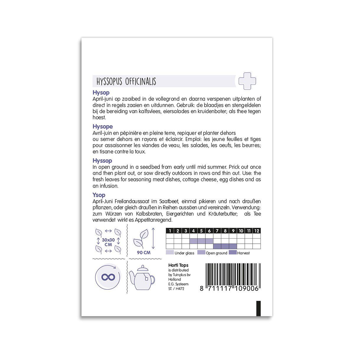 Hyssopus officinalis frøpose med dyrkningsvejledning