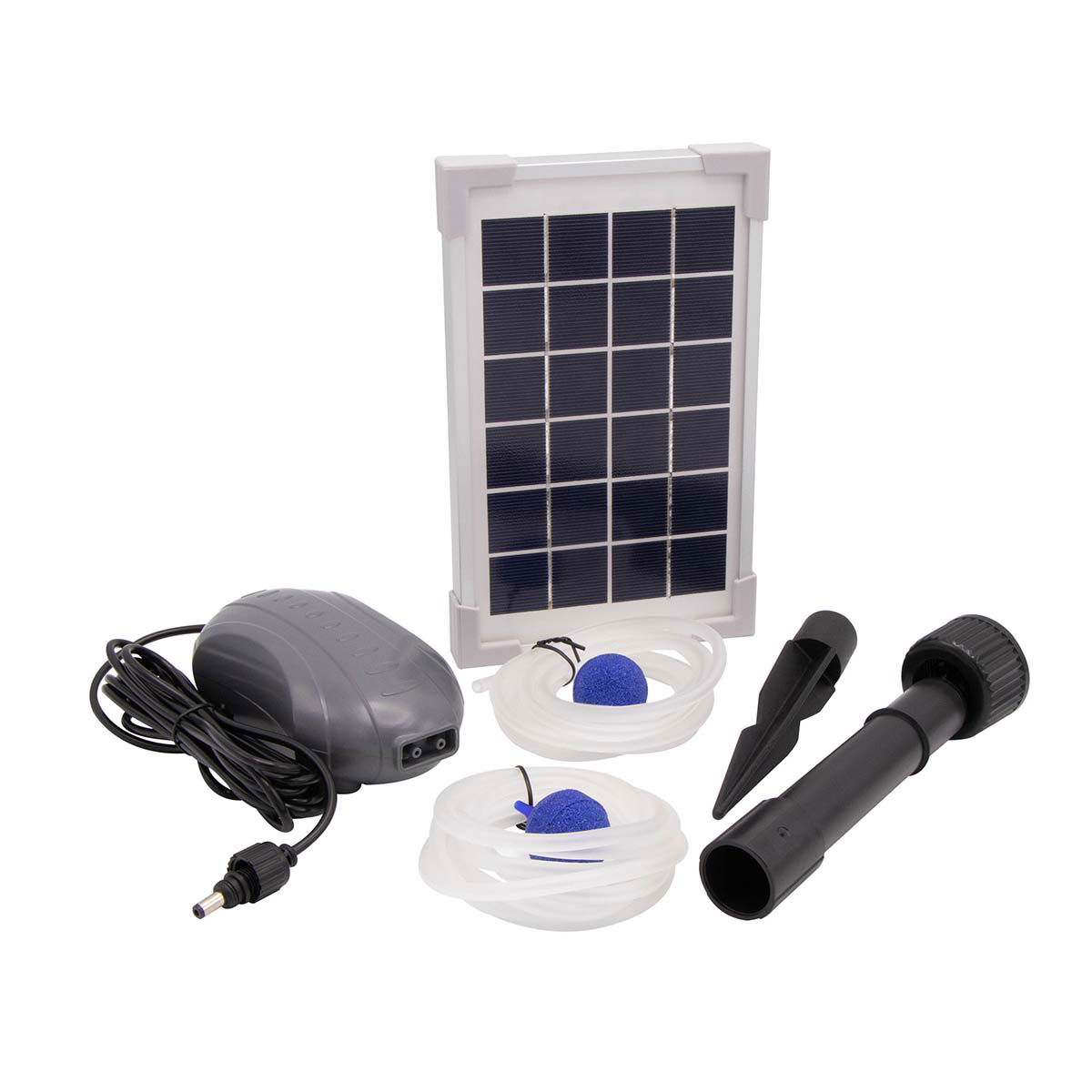 Solcelledrevet luftpumpe med panel til havedam