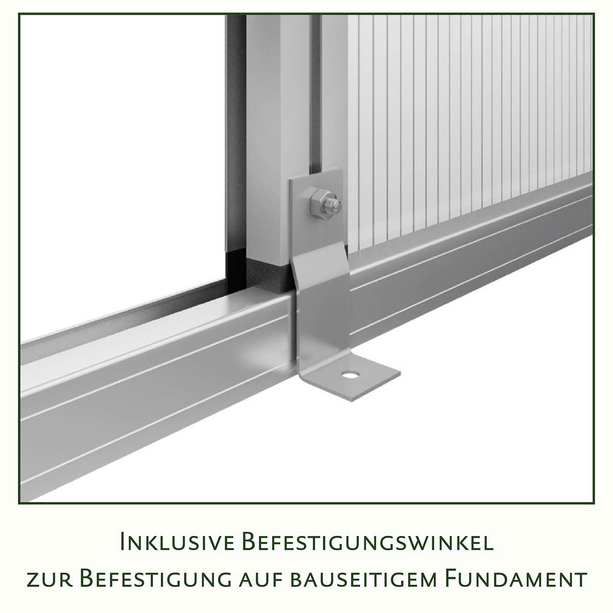 Galvaniseret monteringsbeslag til port på betonfundament