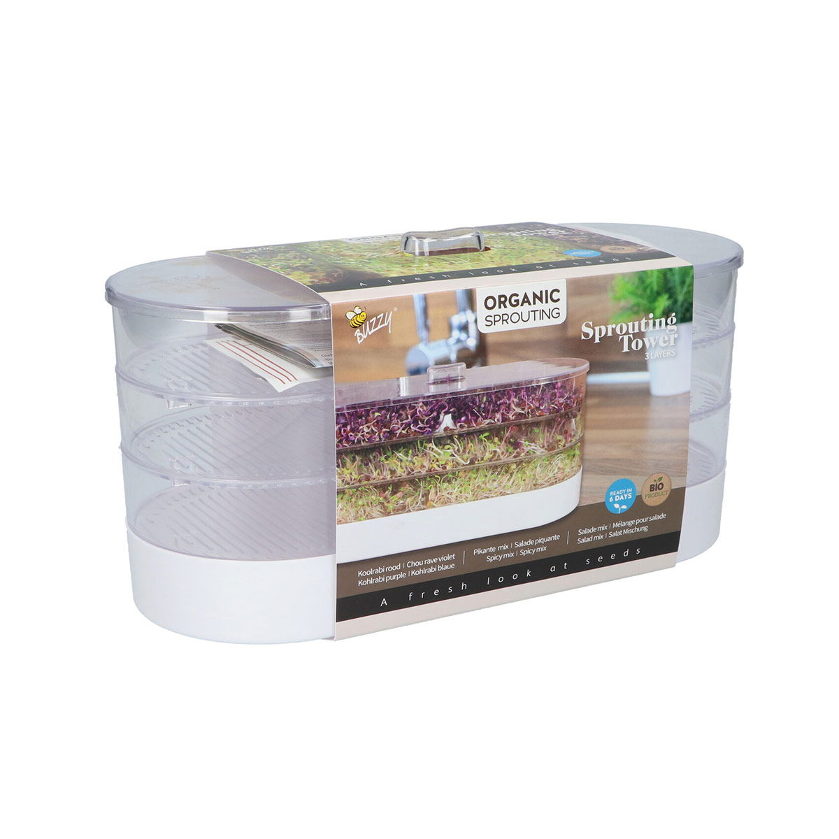 Rektangulært spiretårn i plast til dyrkning af spirer