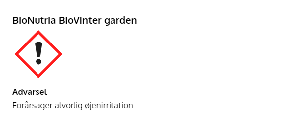 Advarsel: forårsager alvorlig øjenirritation