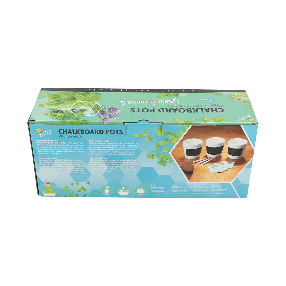 Gavesæt med kridttavle urtepotter til køkkenurter