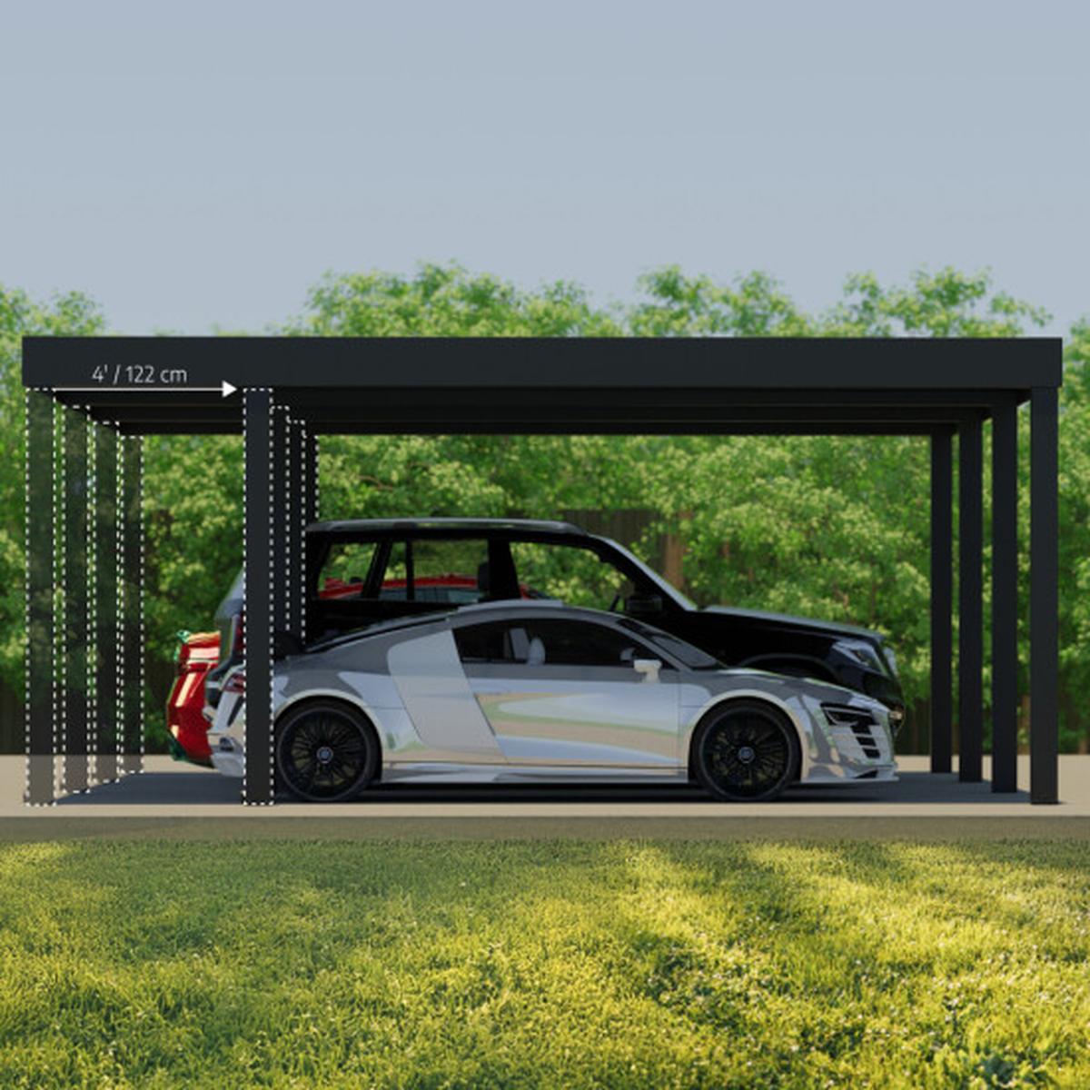 Moderne dobbel carport i stål med to biler