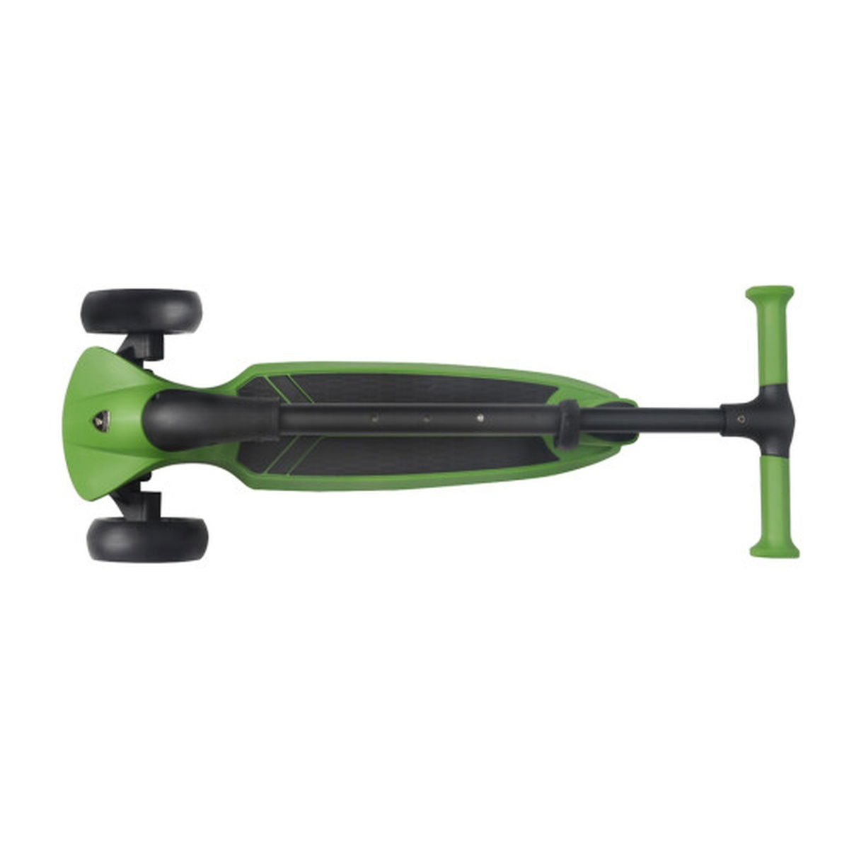 Grønt trehjulet børneløbehjul set ovenfra