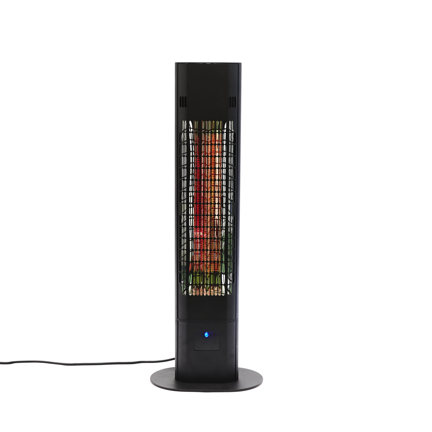 Fritstående sort elektrisk tårnvarmer med gitter